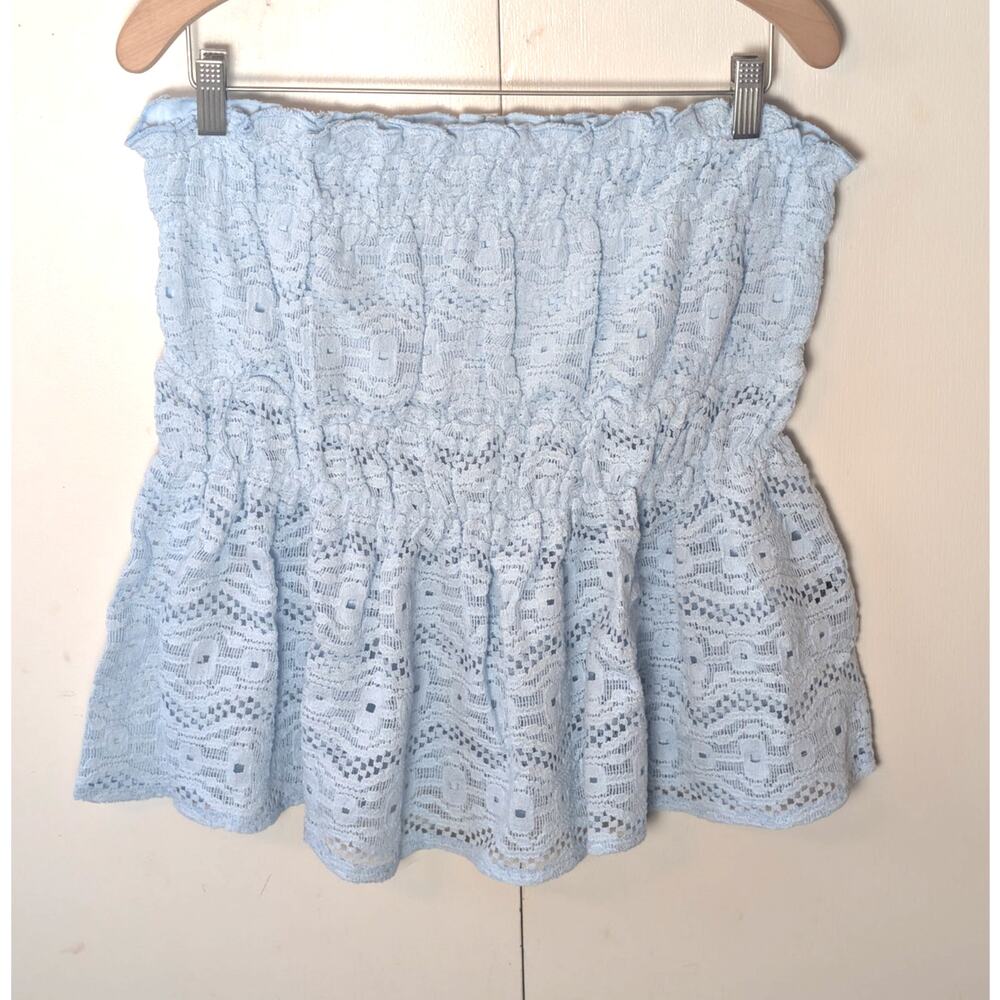 Pretty Garden Strapless Blue Lace Blouse Large
